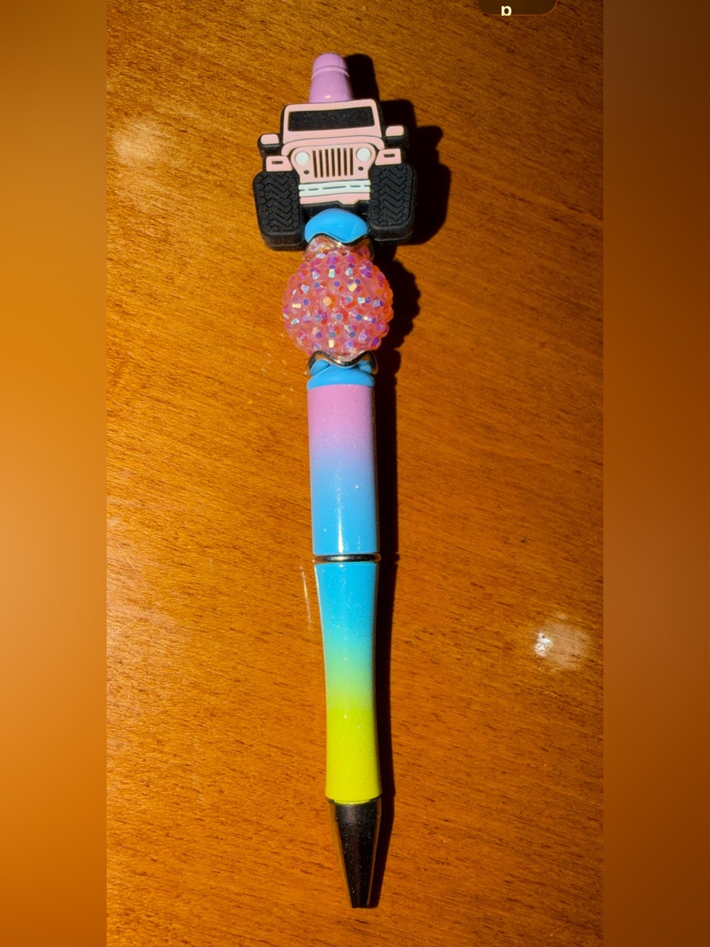 Rainbow Ombre Glitter Pen with Pink Rhinestone /Pink Jeep NEW